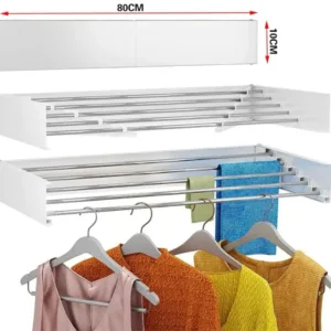 Mikomika Tendedero Plegable Montar en Paredes - Retráctil - Tendedero Plegable de 80cm para Interiores o Exteriores -y Compacto Que Ahorra de Espacio, Capacidad para 30Kilos, Cuenta con 6 barras de 80cm aluminio de alta resistencia.(T002 1990 MEGA)